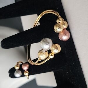 Gold Filled Open Cuff Bracelet Adjuatable Ring Set